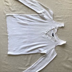 Express white cold shoulder reversible sweater